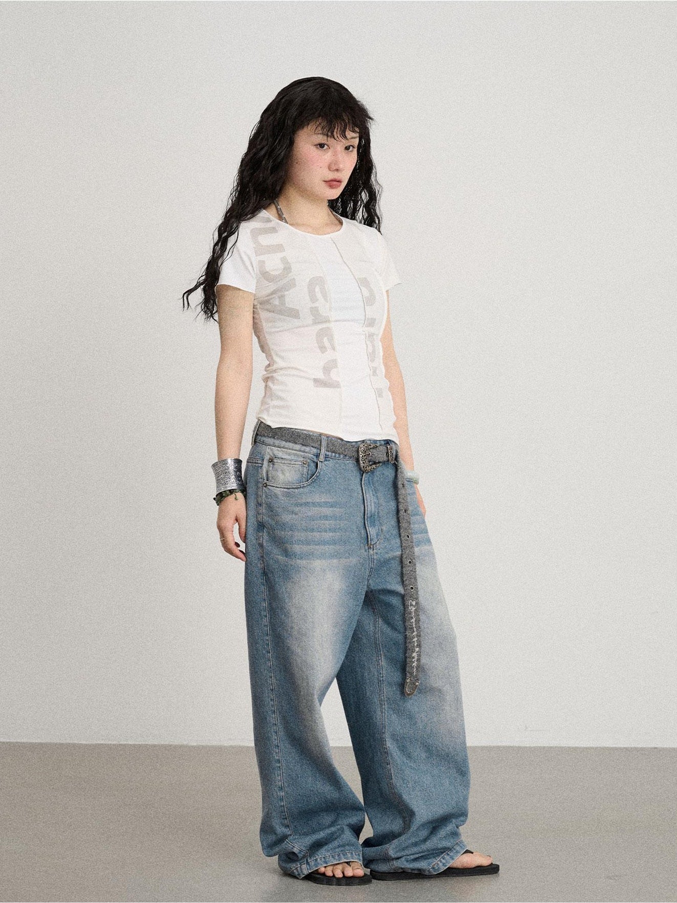 Achihara Mint Cowboy Wide Leg Long Pants Thin  Floor Dragging Casual Autumn Winter Loose Light Color Jeans 19