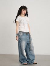 Achihara Mint Cowboy Wide Leg Long Pants Thin  Floor Dragging Casual Autumn Winter Loose Light Color Jeans 19