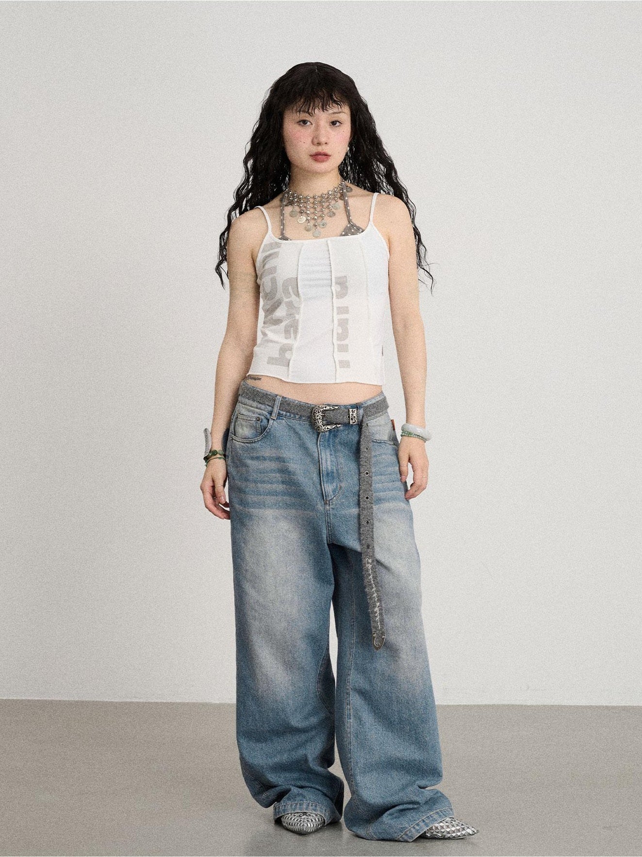 Achihara Mint Cowboy Wide Leg Long Pants Thin  Floor Dragging Casual Autumn Winter Loose Light Color Jeans 21