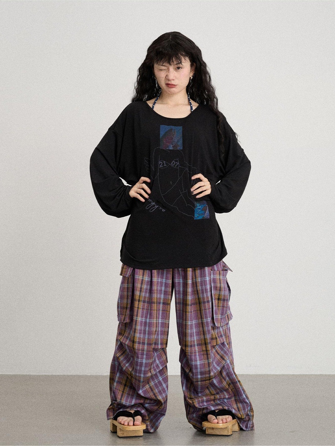 Achihara No Story Wide Leg Pants Floor Dragging Casual 2024 Autumn Winter Edition Checkered Work 25