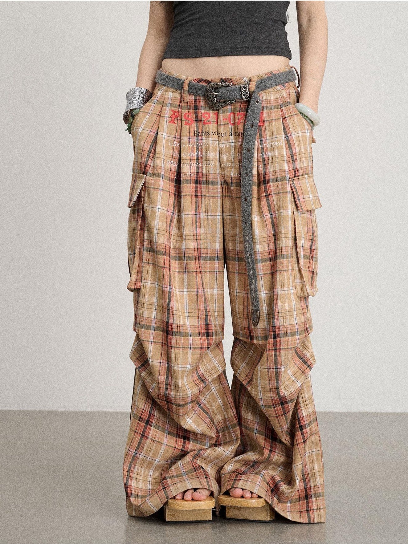 Achihara No Story Wide Leg Pants Floor Dragging Casual 2024 Autumn Winter Edition Checkered Work 32