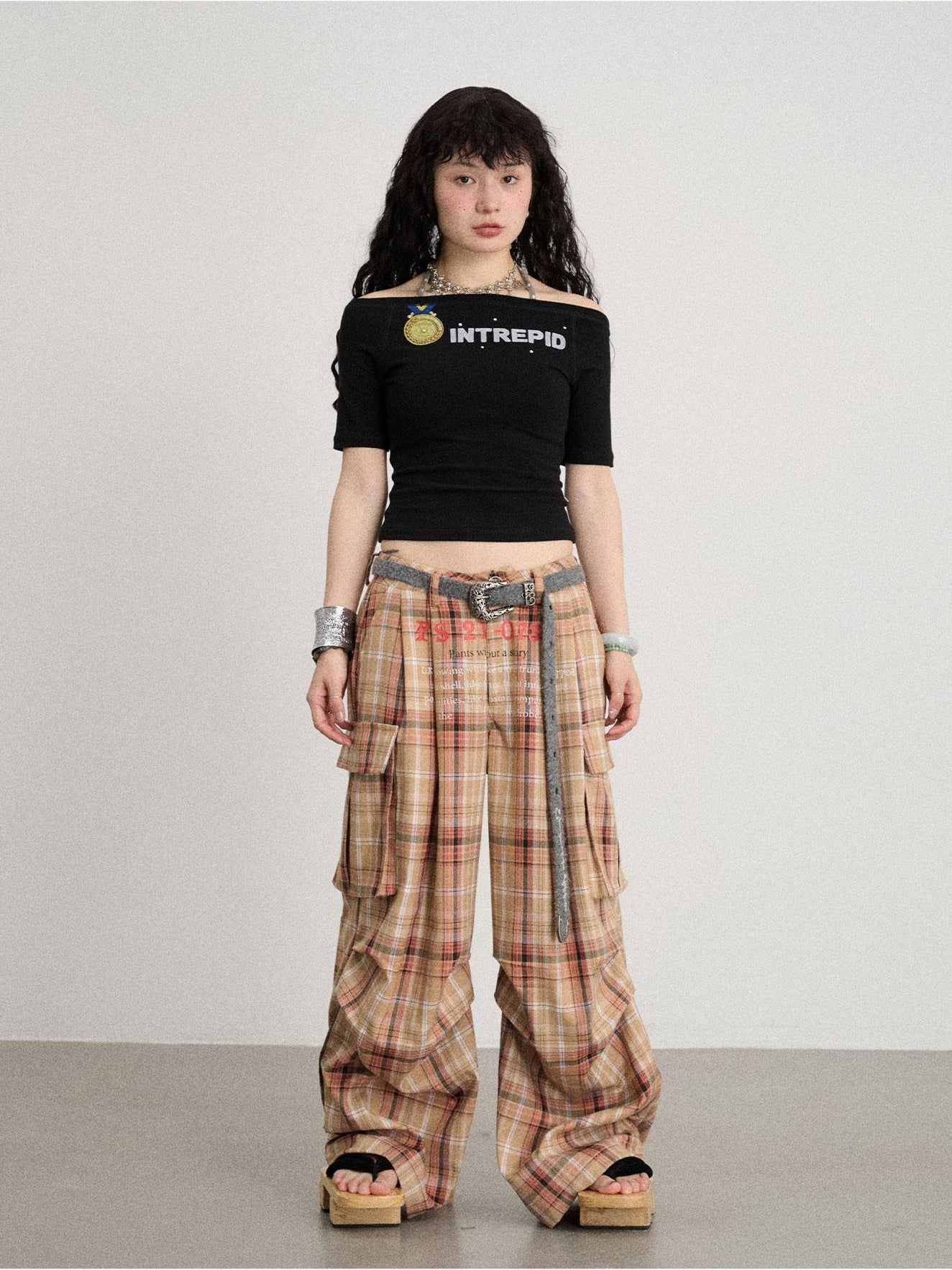 Achihara No Story Wide Leg Pants Floor Dragging Casual 2024 Autumn Winter Edition Checkered Work 34