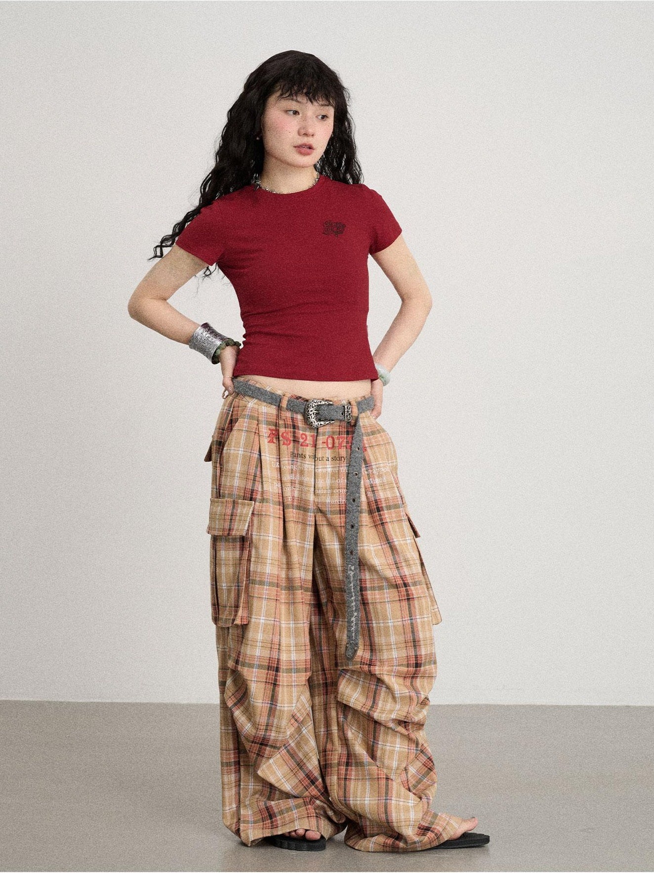 Achihara No Story Wide Leg Pants Floor Dragging Casual 2024 Autumn Winter Edition Checkered Work 35