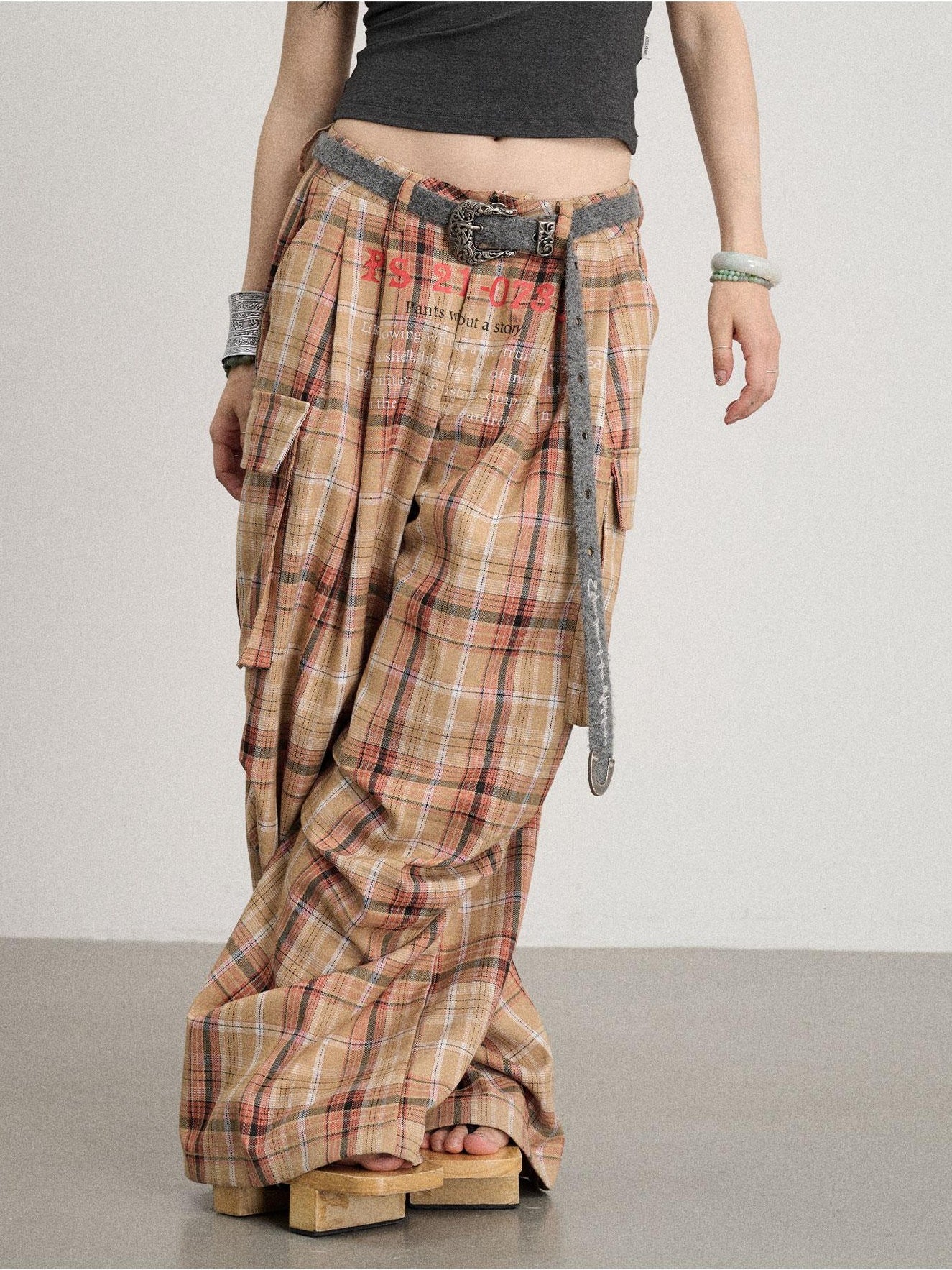 Achihara No Story Wide Leg Pants Floor Dragging Casual 2024 Autumn Winter Edition Checkered Work 36