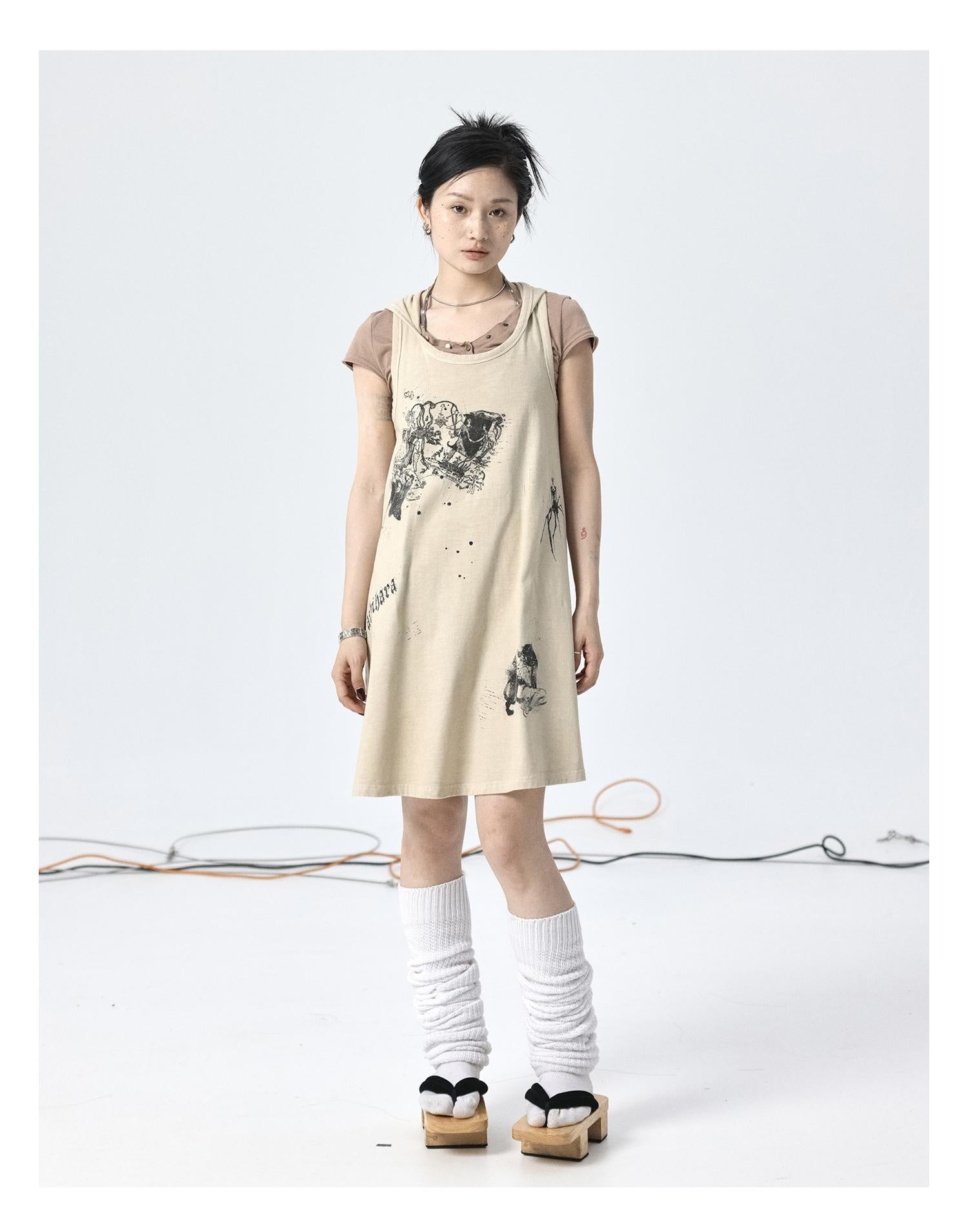 Achihara Oxidation Soap Umbrella Dress Autumn And Winter Hooded Sleeveless Vest Dress For Women 21