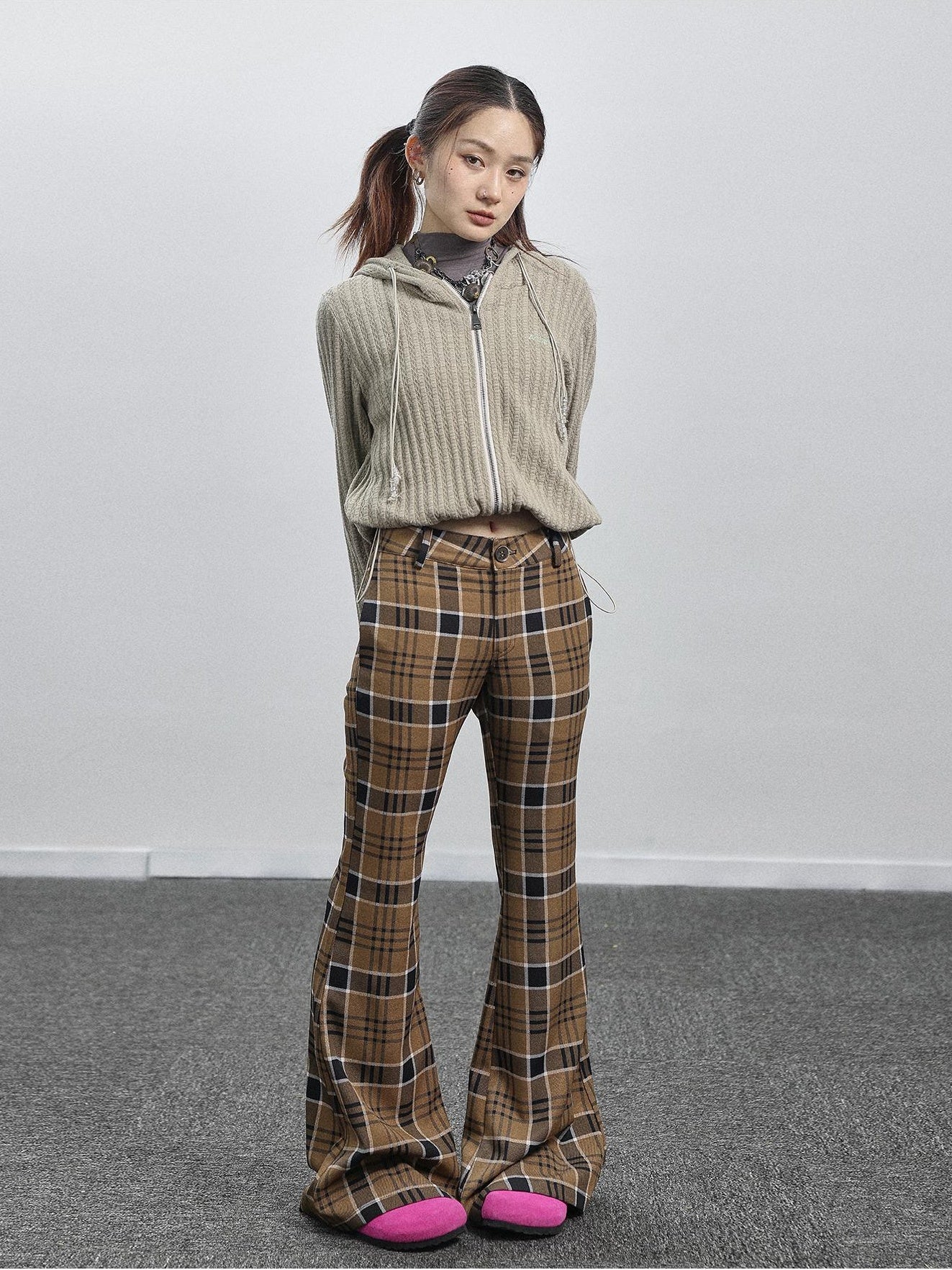 Achihara Pants WomenS Wide Leg Casual 2024 New Autumn And Winter Yellow Checkered Flared 21