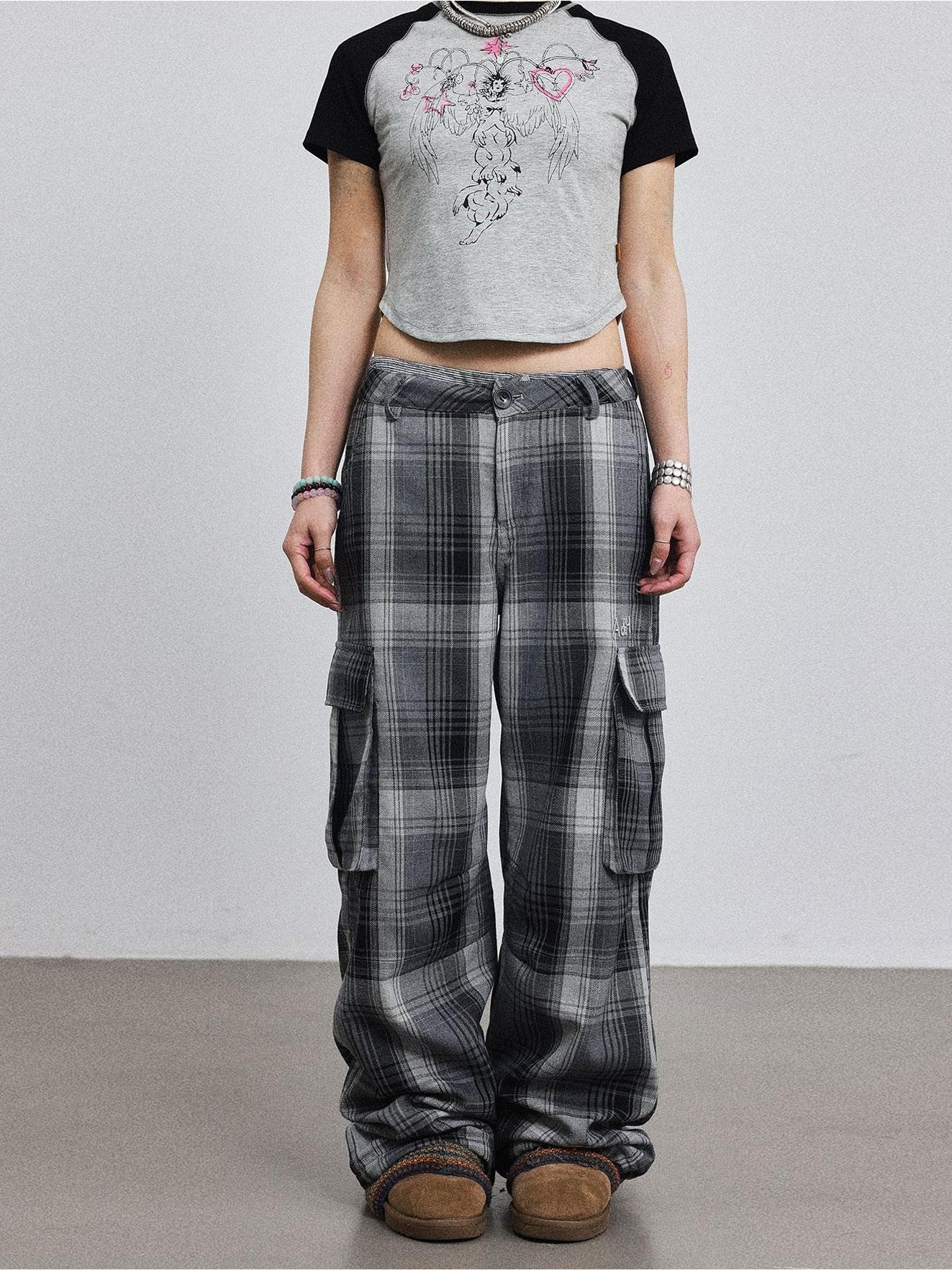 Achihara Pixel Casual Pants Long And Wide Leg Pants Loose Floor Dragging Winter Pixel Plaid 22