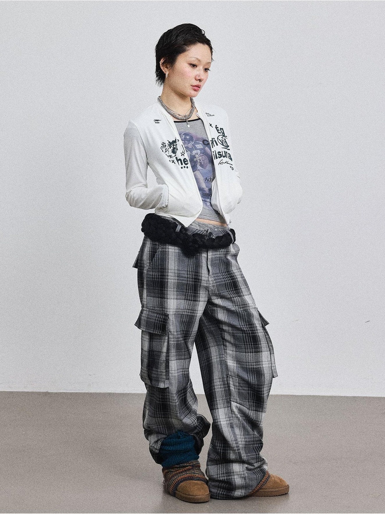 Achihara Pixel Casual Pants Long And Wide Leg Pants Loose Floor Dragging Winter Pixel Plaid 24