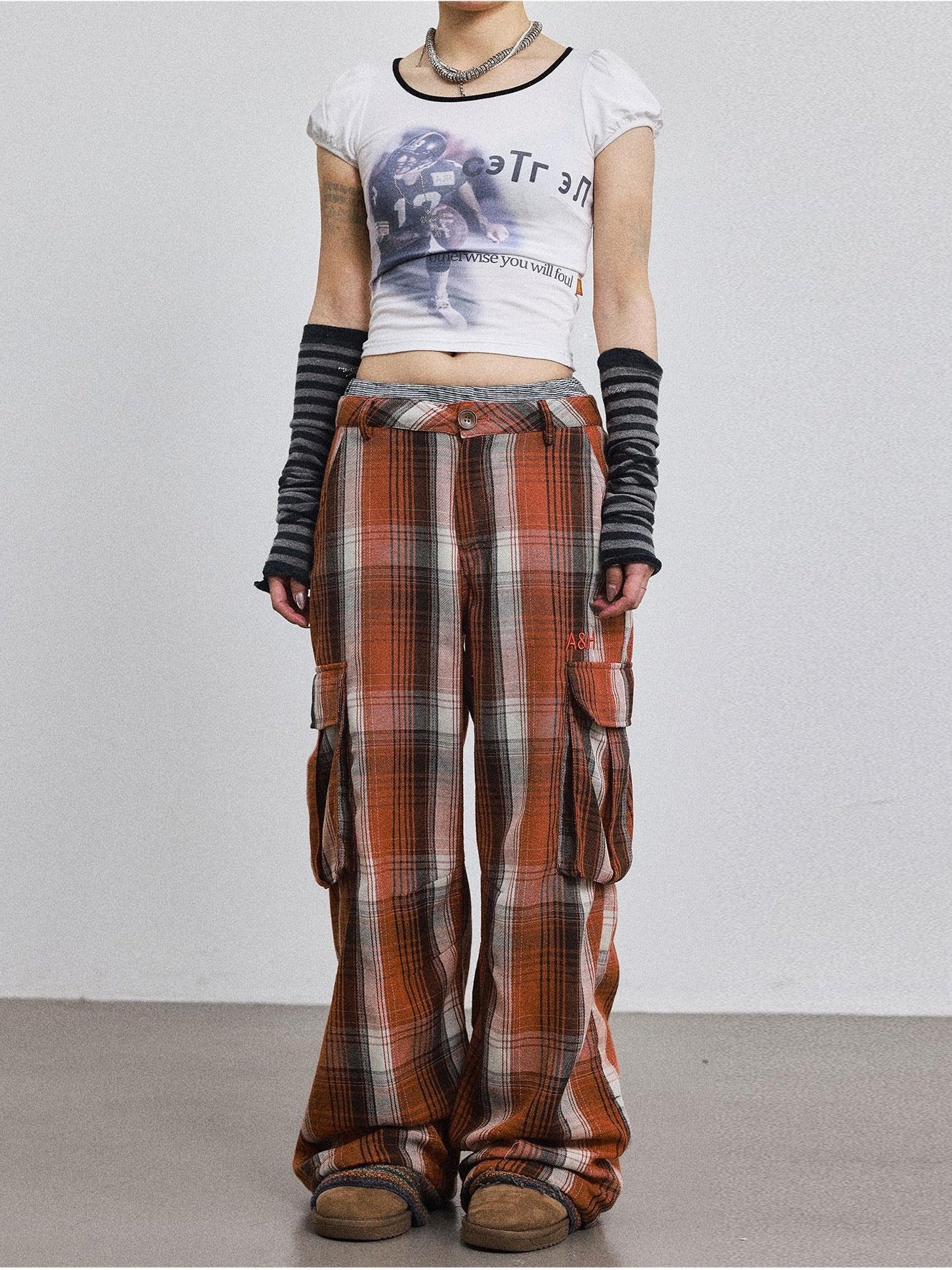 Achihara Pixel Casual Pants Long And Wide Leg Pants Loose Floor Dragging Winter Pixel Plaid 30