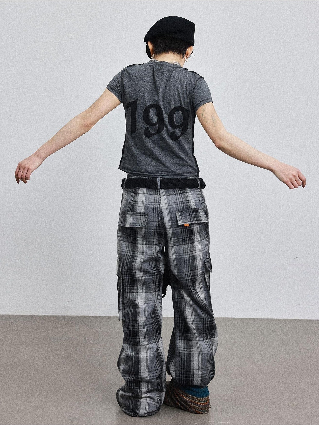 Achihara Pixel Casual Pants Long And Wide Leg Pants Loose Floor Dragging Winter Pixel Plaid 35