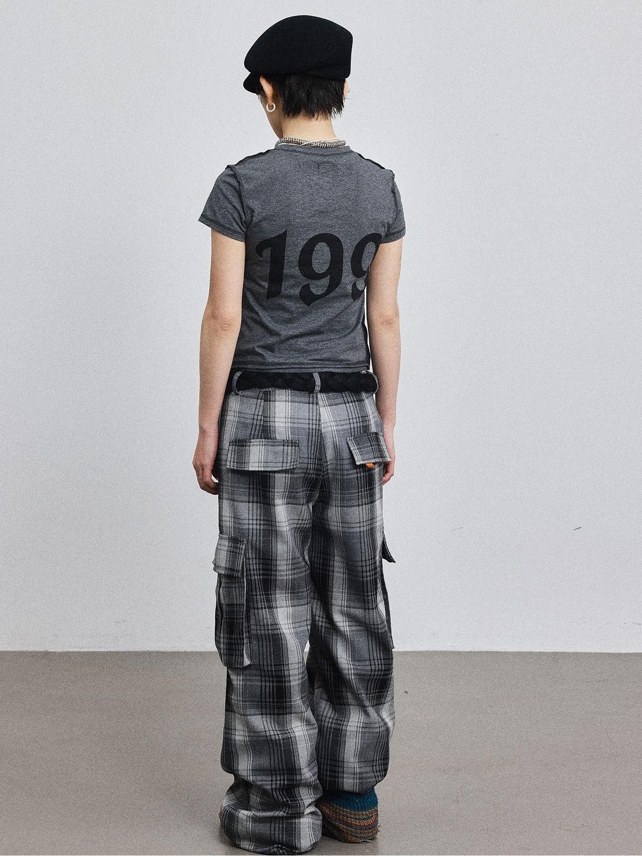 Achihara Pixel Casual Pants Long And Wide Leg Pants Loose Floor Dragging Winter Pixel Plaid 36