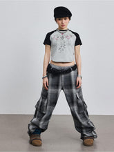 Achihara Pixel Casual Pants Long And Wide Leg Pants Loose Floor Dragging Winter Pixel Plaid 37