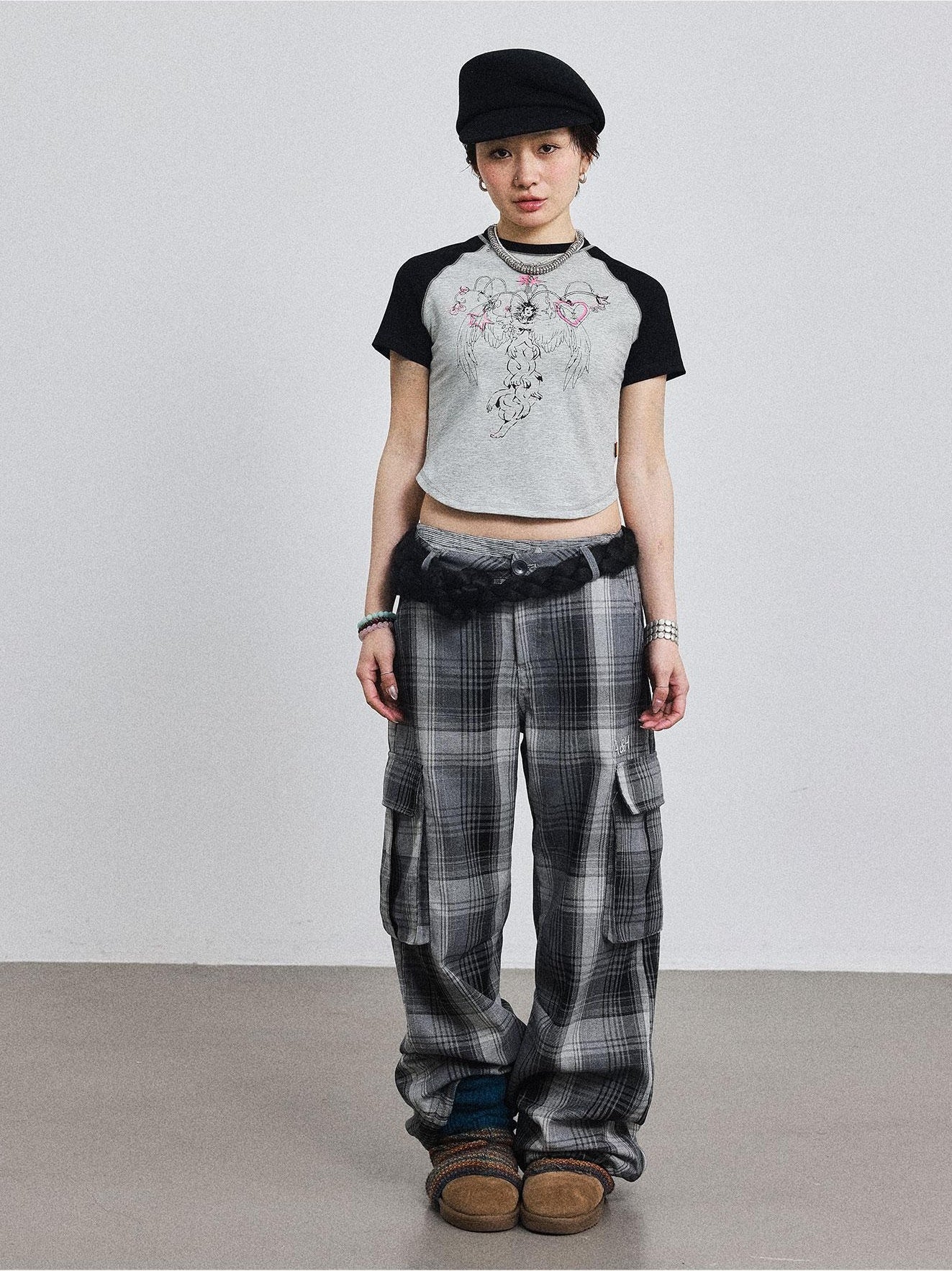 Achihara Pixel Casual Pants Long And Wide Leg Pants Loose Floor Dragging Winter Pixel Plaid 38