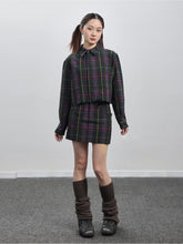 Achihara Shirt  WomenS Skirt  Two Short Skirts  Half Hip Hugging Plaid Unique Top  Super Beautiful Set 19