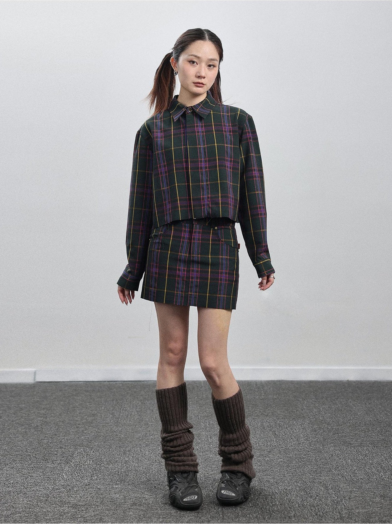 Achihara Shirt  WomenS Skirt  Two Short Skirts  Half Hip Hugging Plaid Unique Top  Super Beautiful Set 19