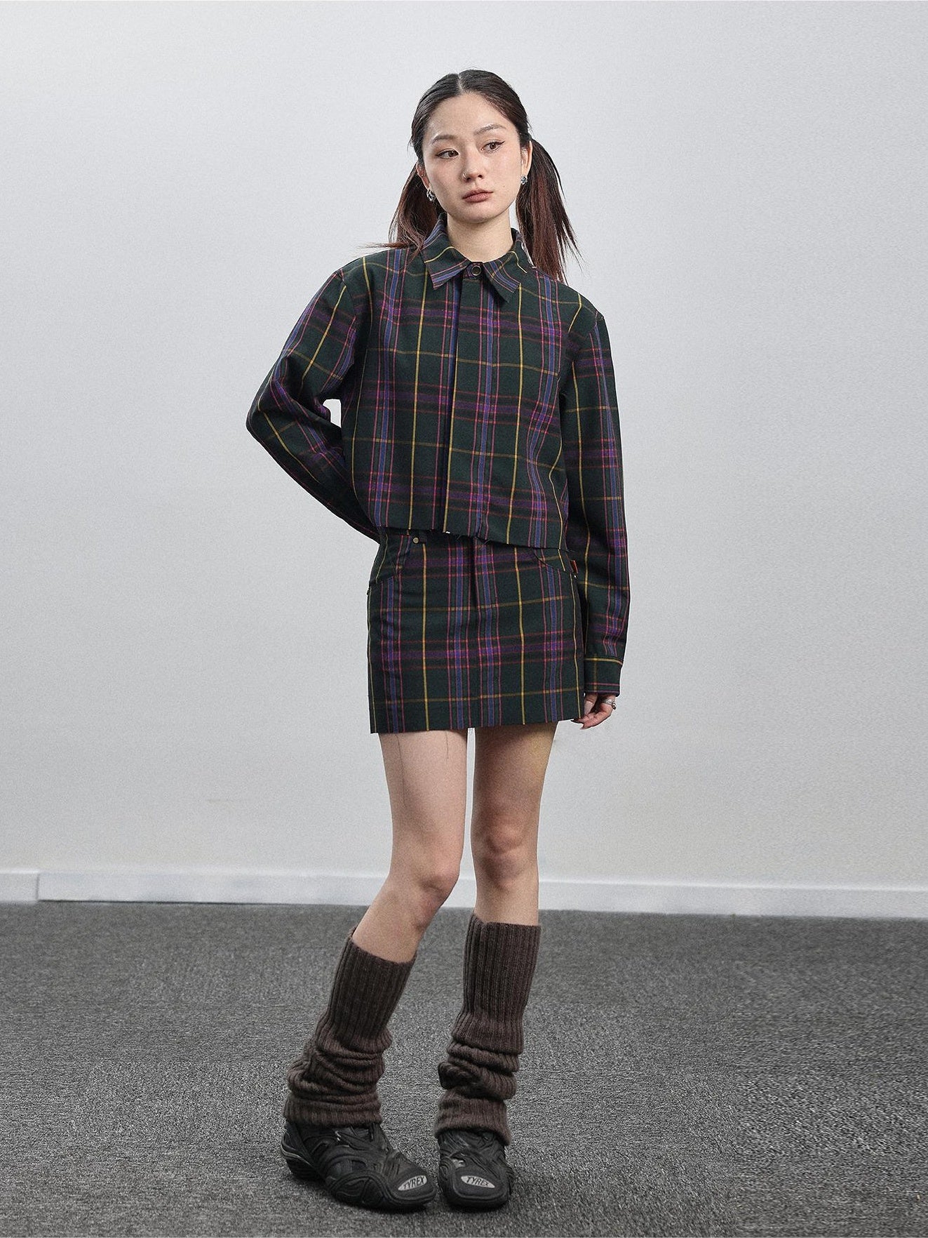 Achihara Shirt  WomenS Skirt  Two Short Skirts  Half Hip Hugging Plaid Unique Top  Super Beautiful Set 21