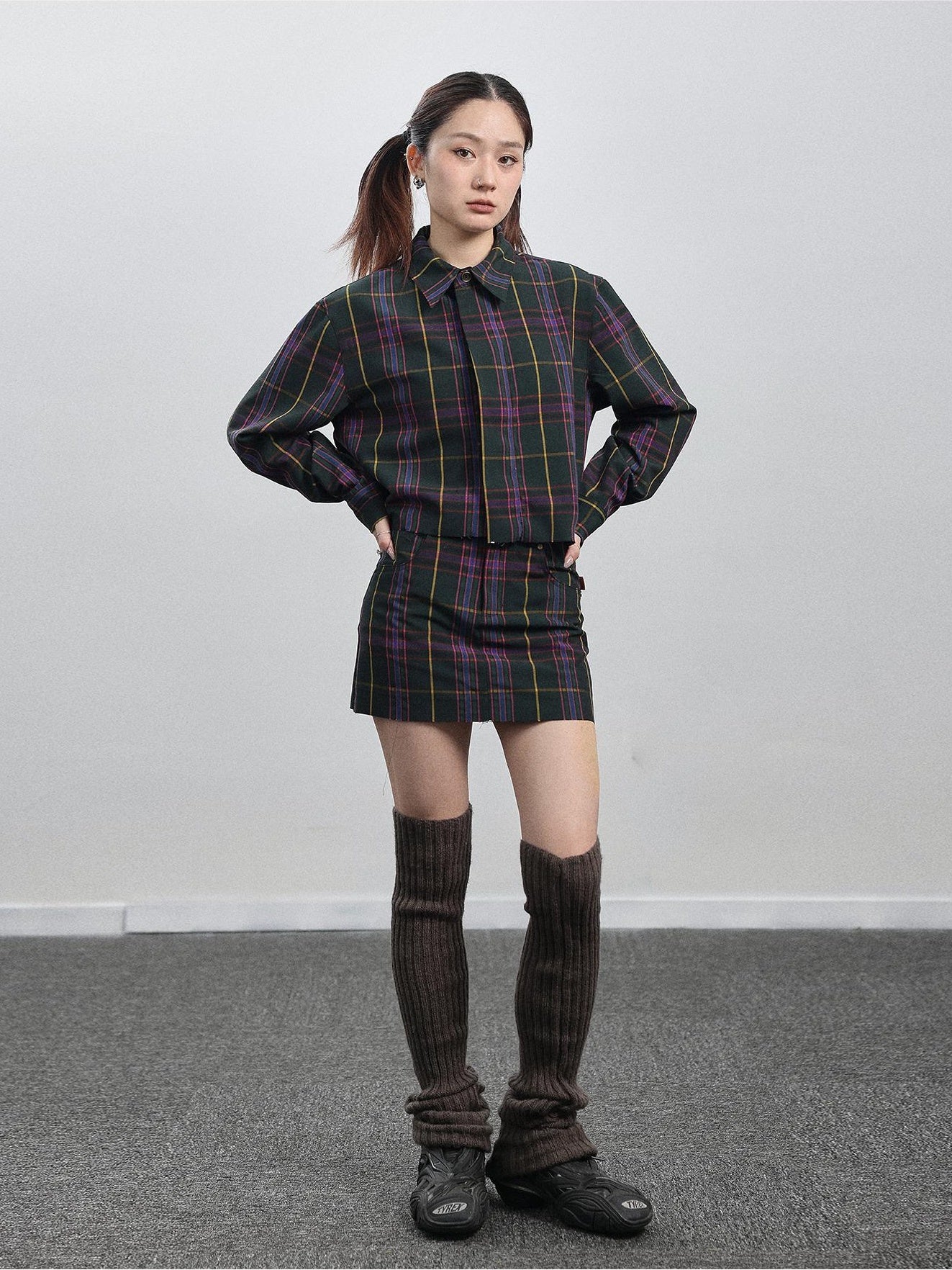 Achihara Shirt  WomenS Skirt  Two Short Skirts  Half Hip Hugging Plaid Unique Top  Super Beautiful Set 22