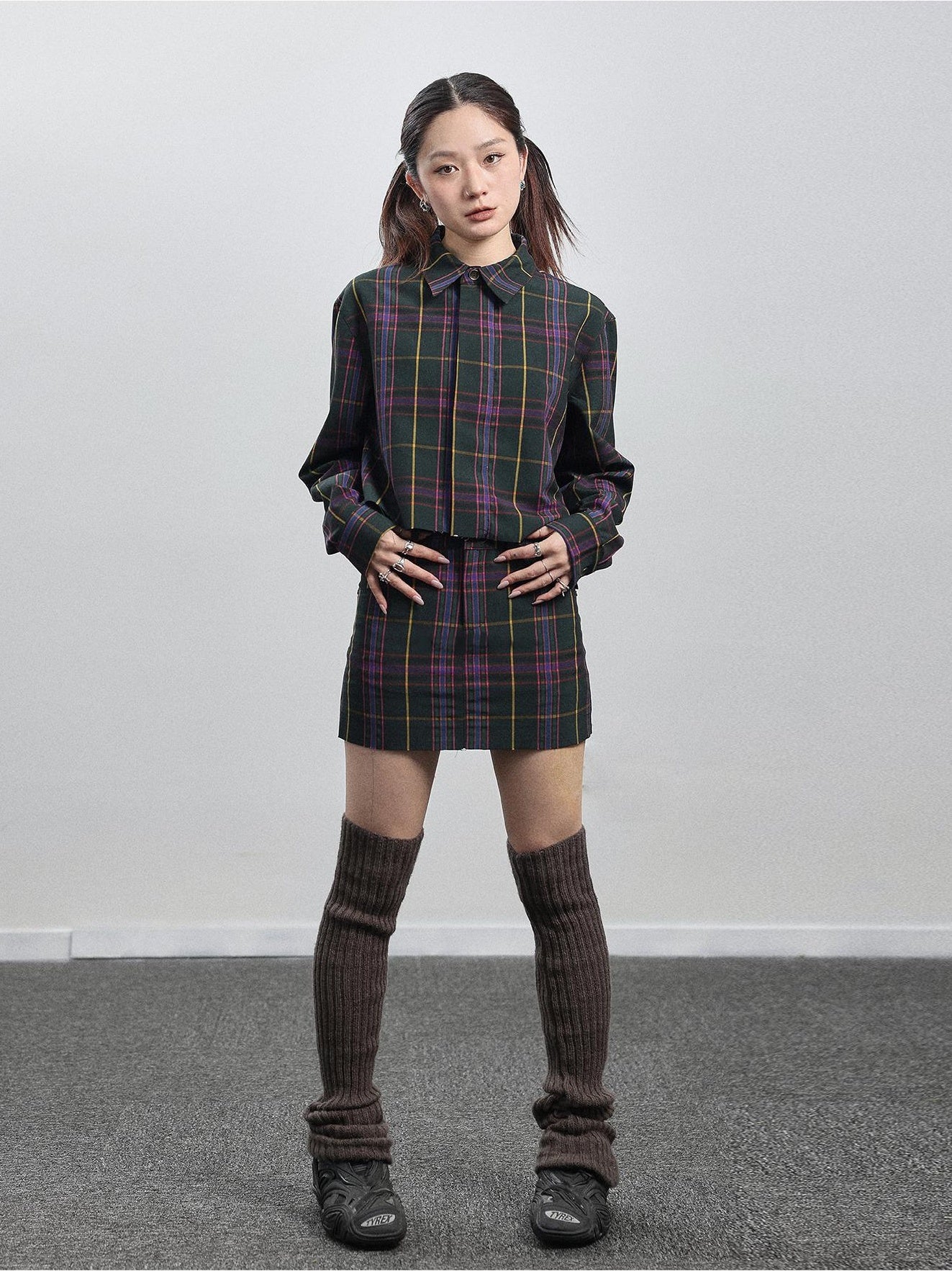 Achihara Shirt  WomenS Skirt  Two Short Skirts  Half Hip Hugging Plaid Unique Top  Super Beautiful Set 23