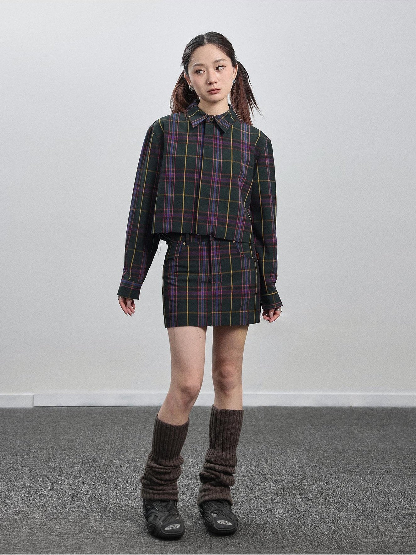 Achihara Shirt  WomenS Skirt  Two Short Skirts  Half Hip Hugging Plaid Unique Top  Super Beautiful Set 24