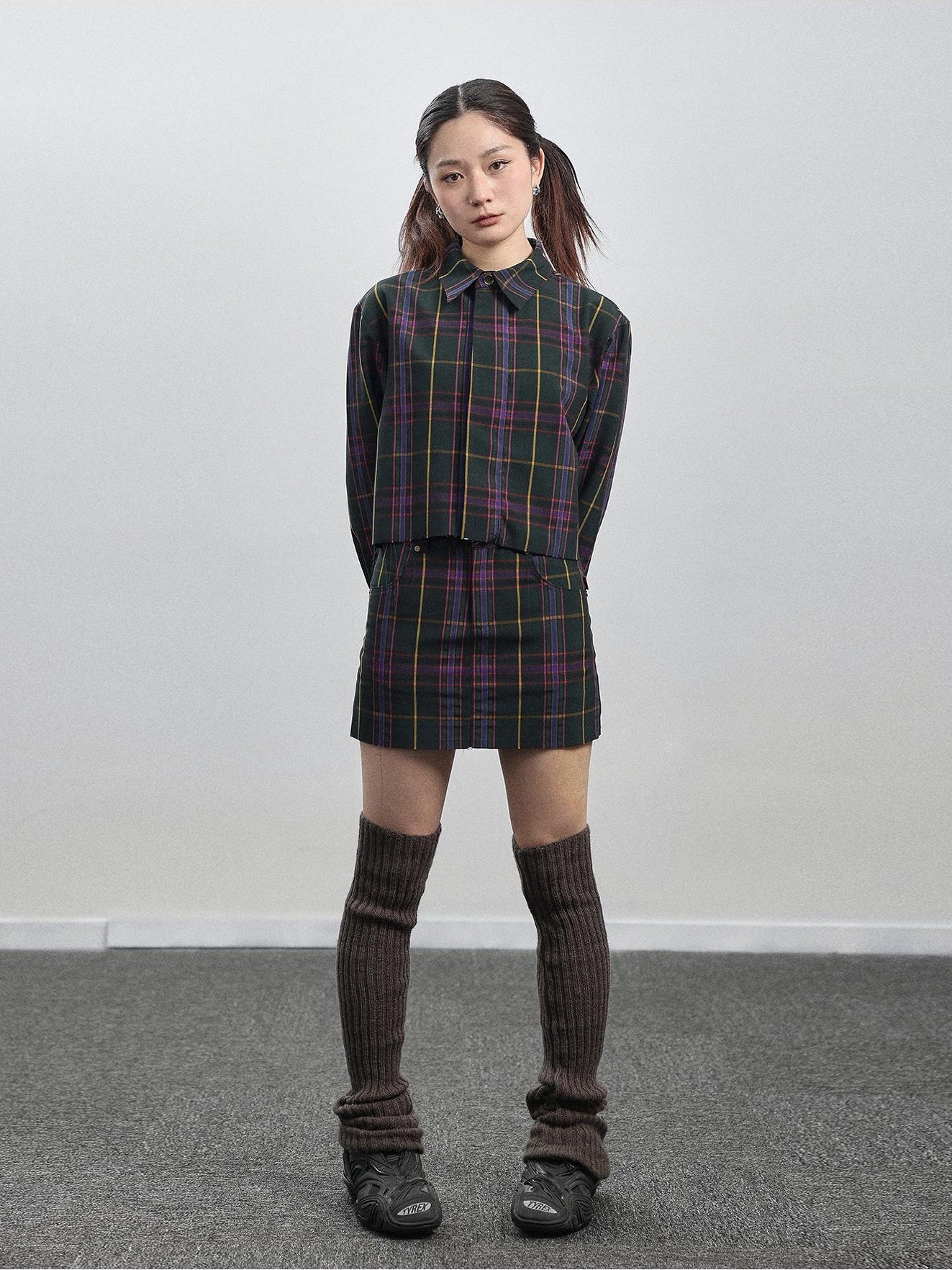 Achihara Shirt  WomenS Skirt  Two Short Skirts  Half Hip Hugging Plaid Unique Top  Super Beautiful Set 25