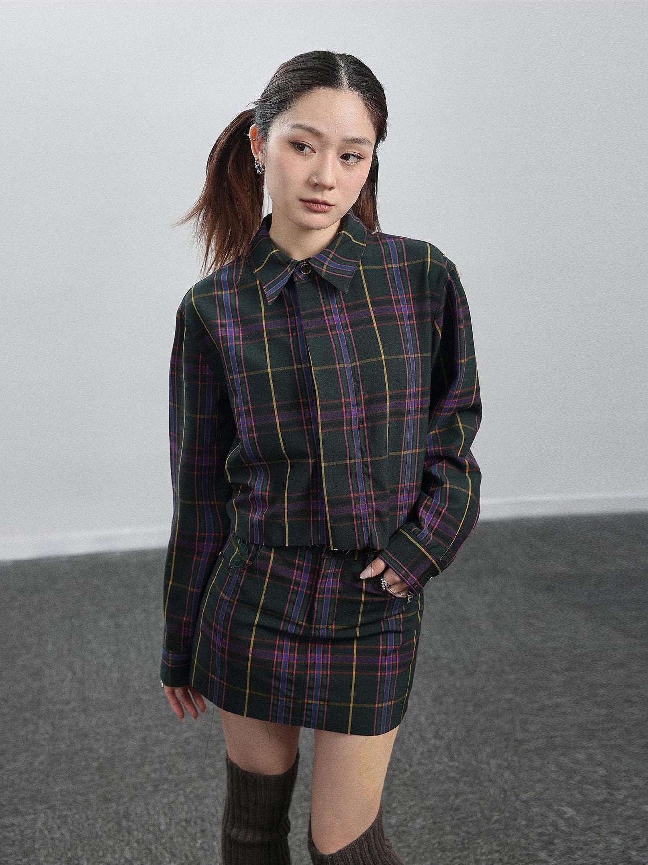 Achihara Shirt  WomenS Skirt  Two Short Skirts  Half Hip Hugging Plaid Unique Top  Super Beautiful Set 30