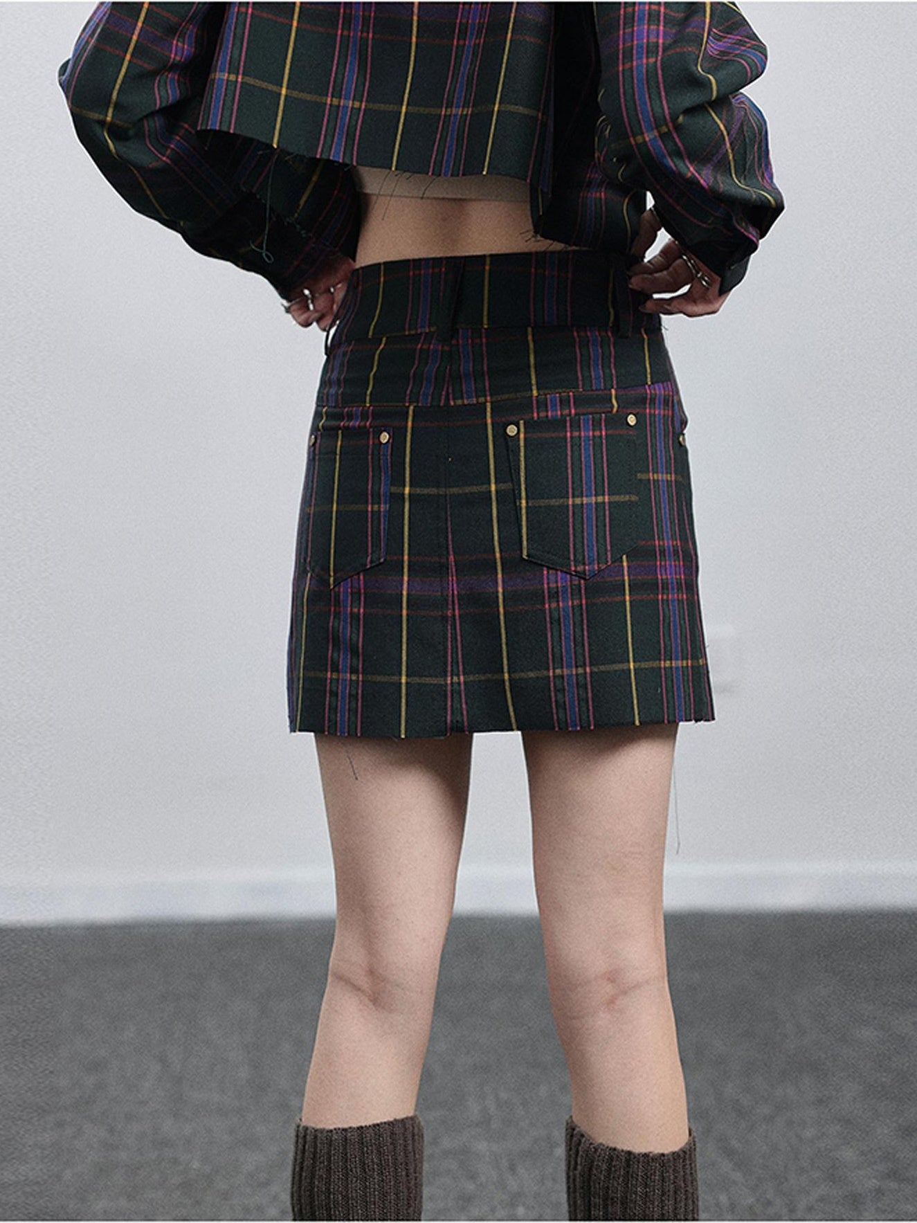 Achihara Shirt  WomenS Skirt  Two Short Skirts  Half Hip Hugging Plaid Unique Top  Super Beautiful Set 33