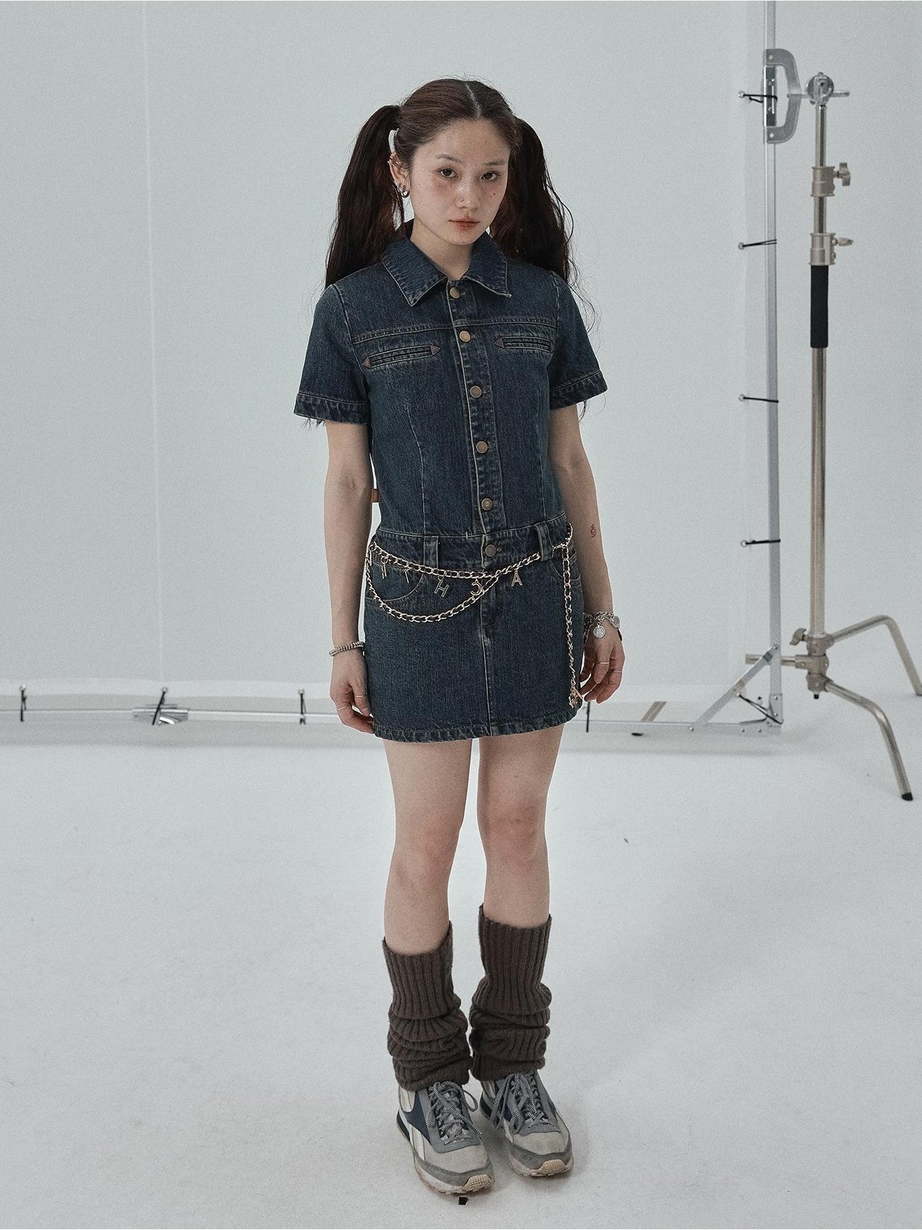 Achihara Skirt Short Early Autumn 2024 WomenS New Style French Spicy Girl High End Sleeved Denim Dress 25