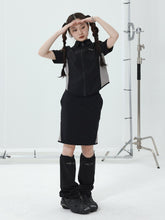 Achihara Top WomenS Skirt Paired With Short Sleeved Patchwork Black 2024 New Summer And Autumn Shirt Half Set 27