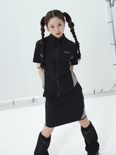 Achihara Top WomenS Skirt Paired With Short Sleeved Patchwork Black 2024 New Summer And Autumn Shirt Half Set 32