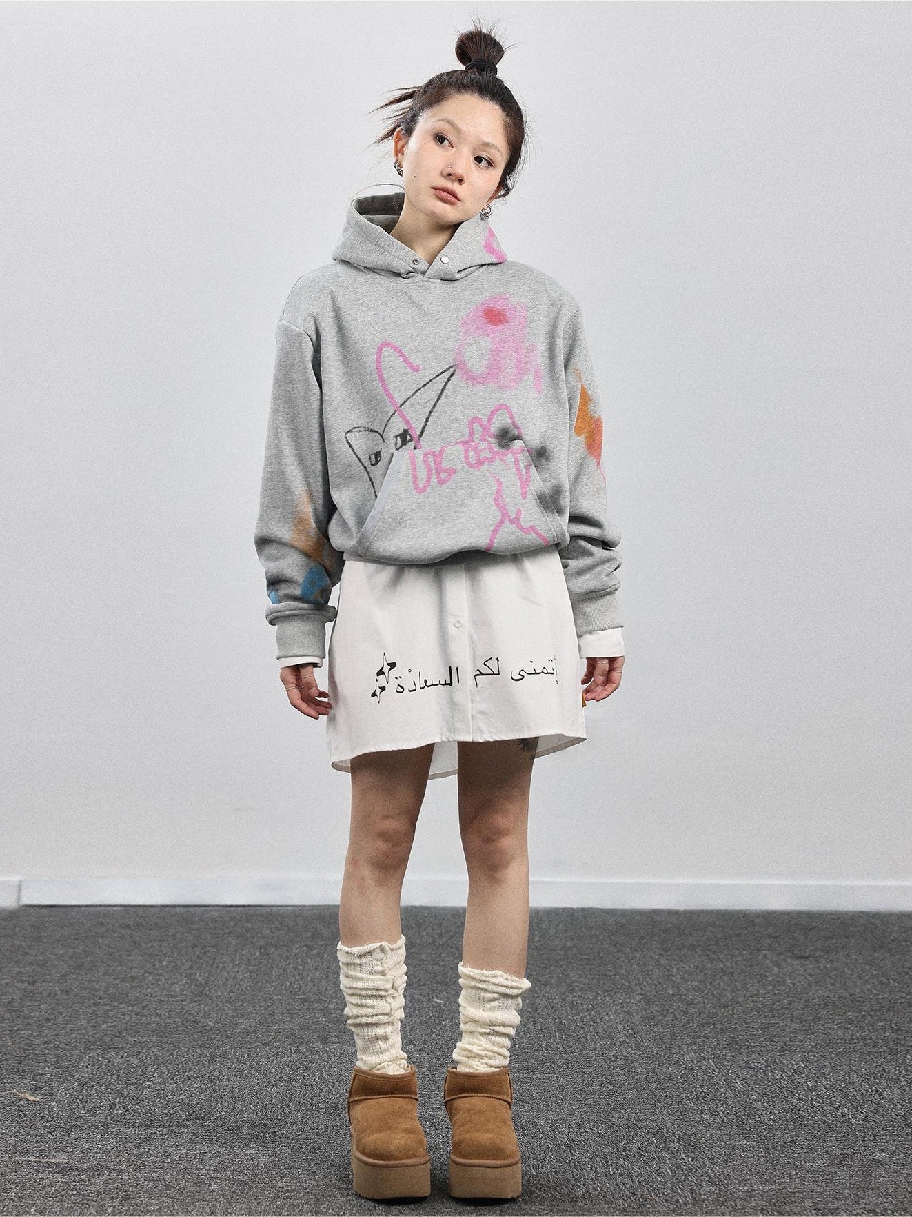 Achihara Top WomenS Winter Hooded 2024 New Item Can Be Worn As A Bottom Layer  Shoulder Pads  Colorful Graffiti Autumn Hoodie 21