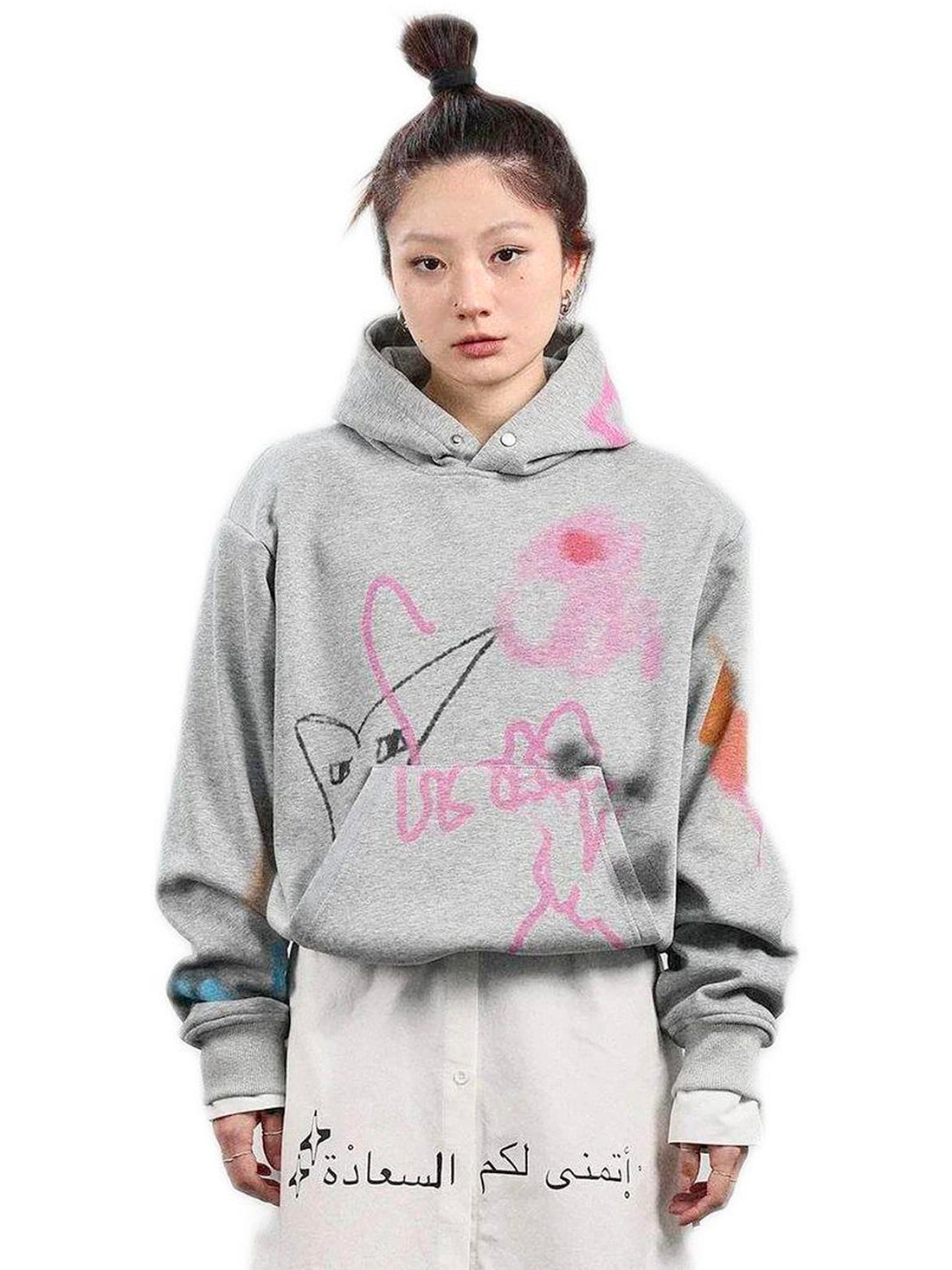 Achihara Top WomenS Winter Hooded 2024 New Item Can Be Worn As A Bottom Layer  Shoulder Pads  Colorful Graffiti Autumn Hoodie 24