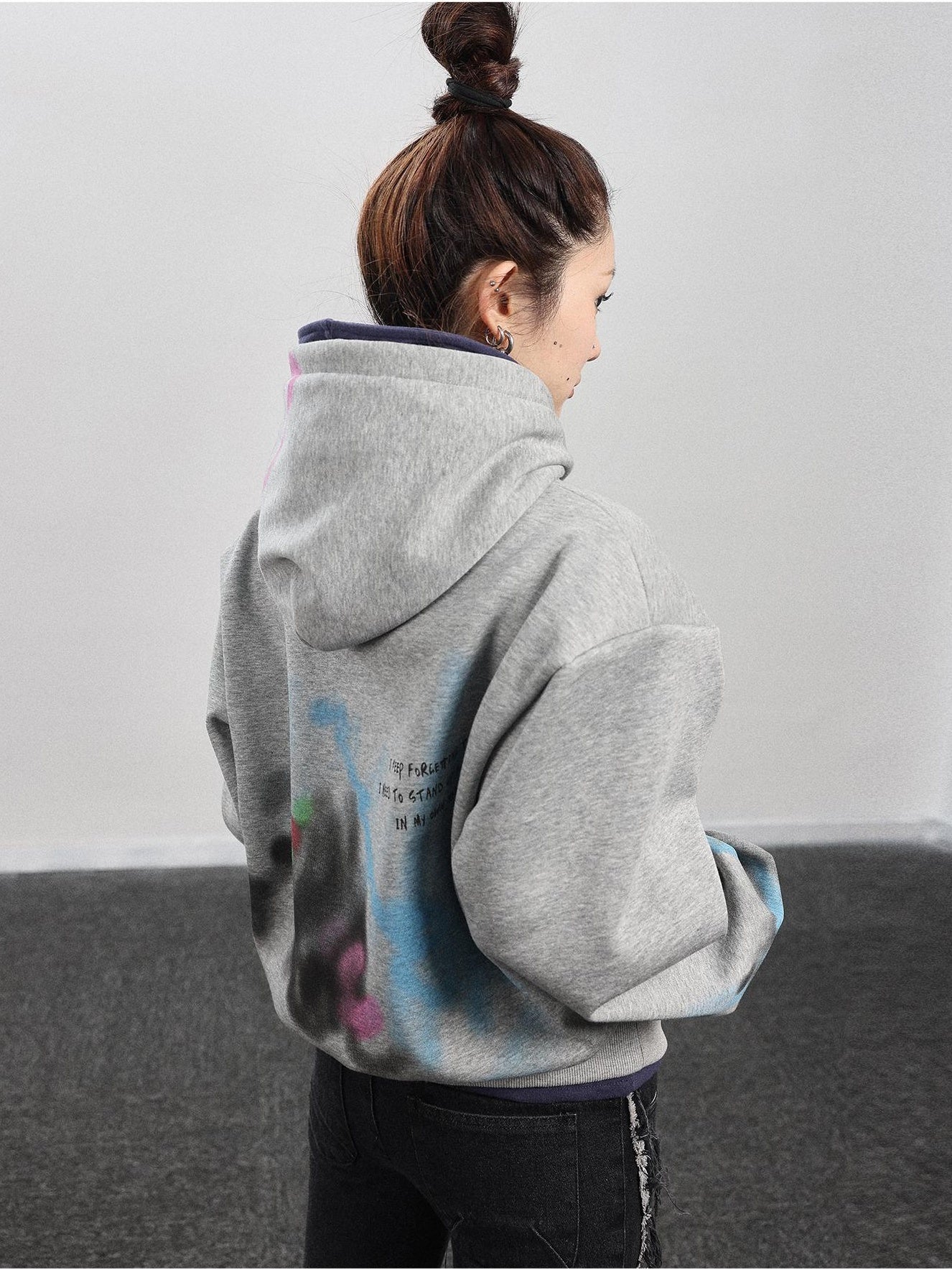 Achihara Top WomenS Winter Hooded 2024 New Item Can Be Worn As A Bottom Layer  Shoulder Pads  Colorful Graffiti Autumn Hoodie 28