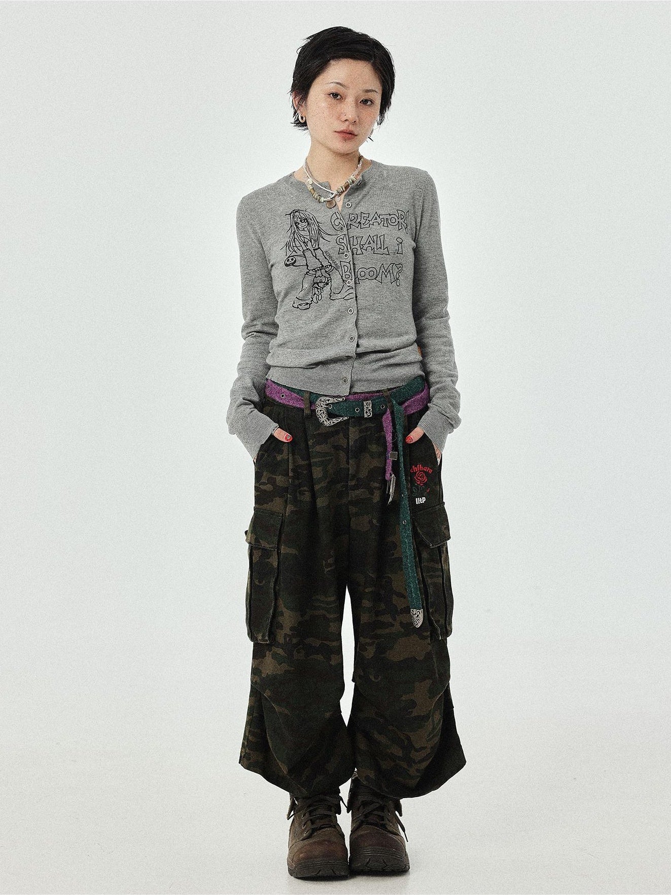 Achihara Weird Aesthetic Pants Camouflage Cropped Pants  Casual Wide Leg Autumn Winter Work Summer Autumn 29