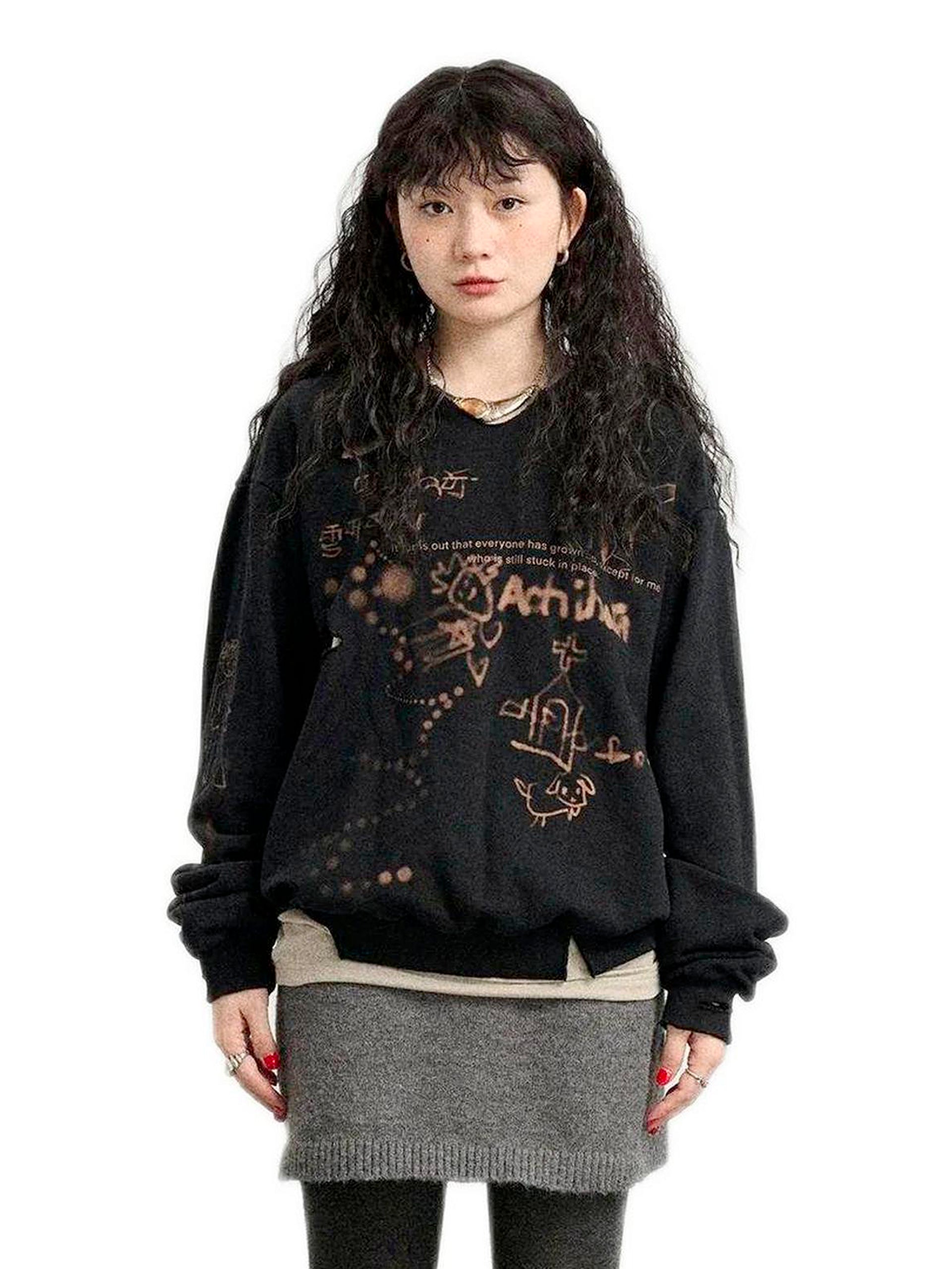 Achihara WomenS 2024 New Cartoon Printed Letter Hole Top Jacket  Autumn And Winter Uto Fringed Hoodie 21