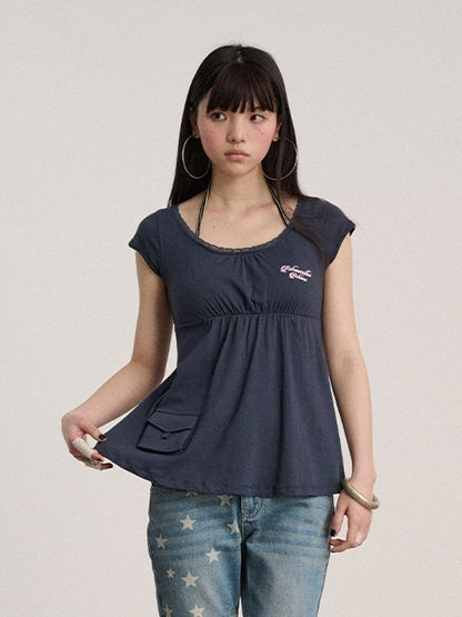 Achihara 100% Cotton Crew Neck Straight Fit Commuter Women Navy Short Sleeve T-Shirts