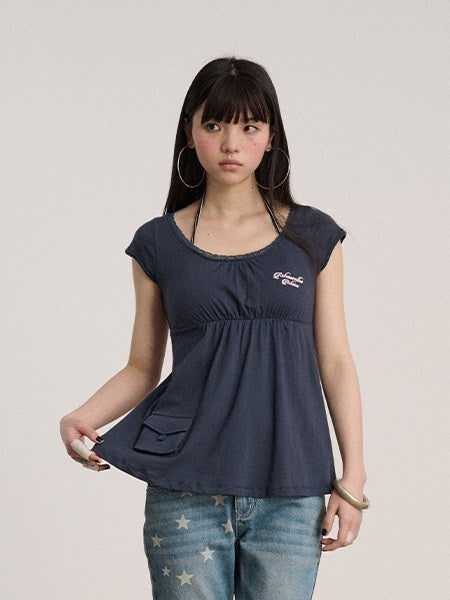 Achihara 100% Cotton Crew Neck Straight Fit Commuter Women Navy Short Sleeve T-Shirts