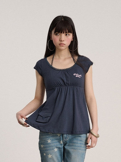 Achihara 100% Cotton Crew Neck Straight Fit Commuter Women Navy Short Sleeve T-Shirts