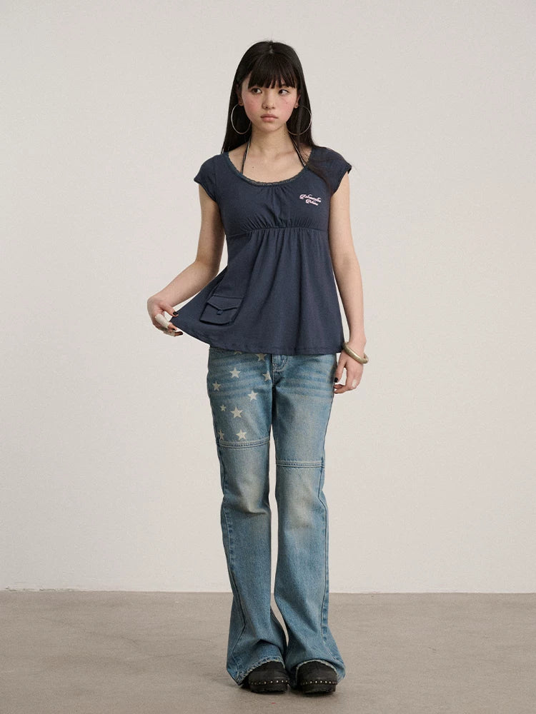 Achihara 100% Cotton Crew Neck Straight Fit Commuter Women Navy Short Sleeve T-Shirts-1
