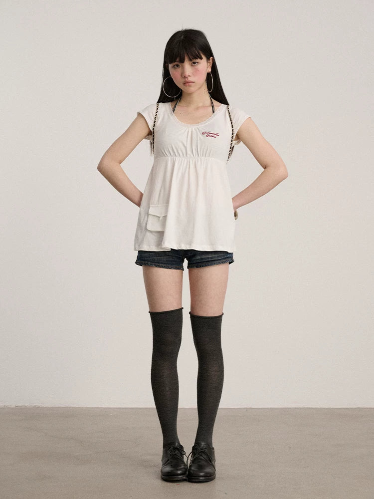 Achihara 100% Cotton Crew Neck Straight Fit Commuter Women Navy Short Sleeve T-Shirts-2