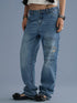 Achihara 100% Cotton Microstretch Tapered Natural Waist Printed Blue Girls Straight Jeans