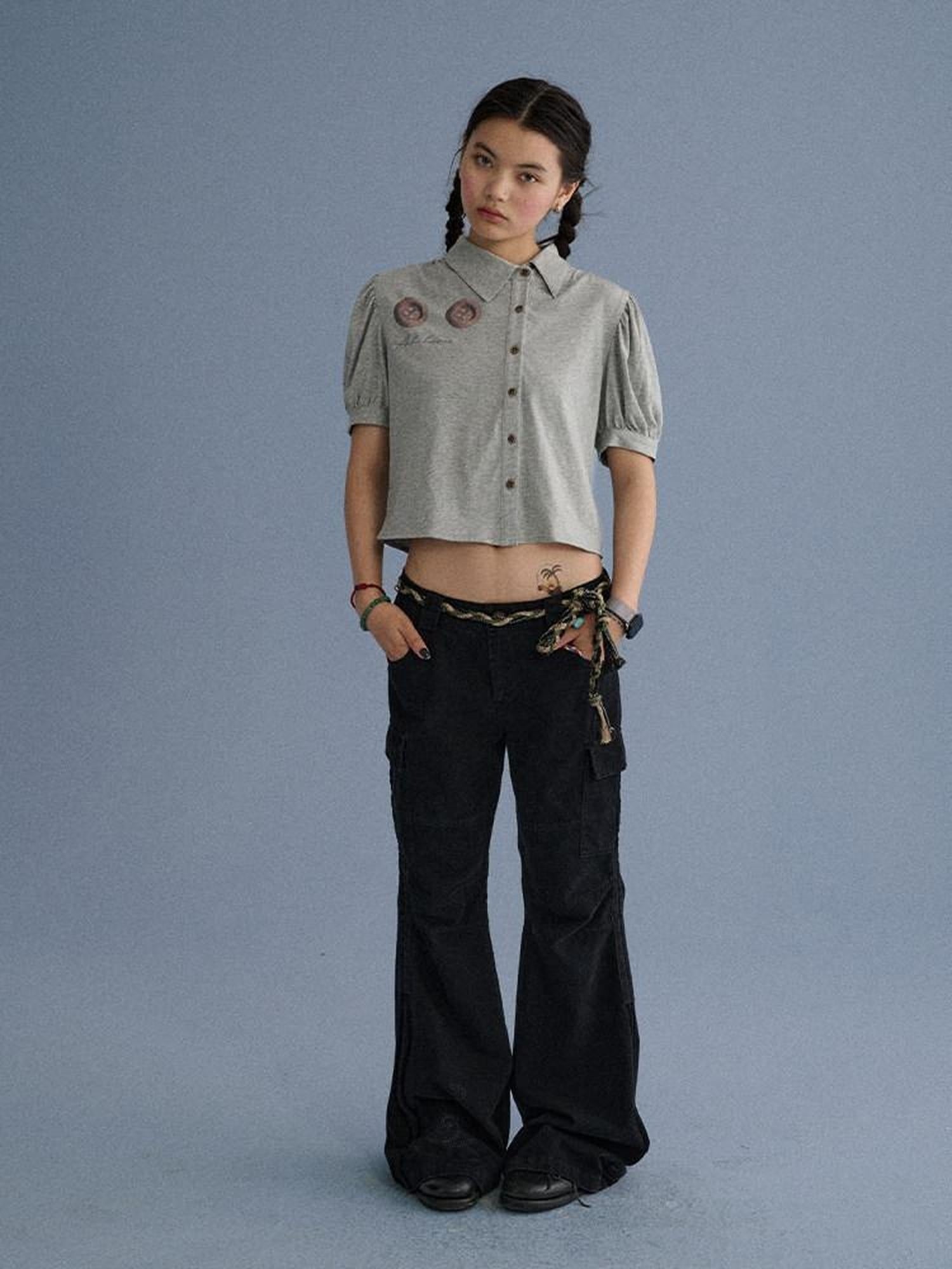 Achihara 100% Cotton Slim Fit Printed Polo Collar Office Chic Ladies T Shirt Crop Tops