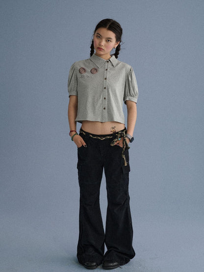 Achihara 100% Cotton Slim Fit Printed Polo Collar Office Chic Ladies T Shirt Crop Tops