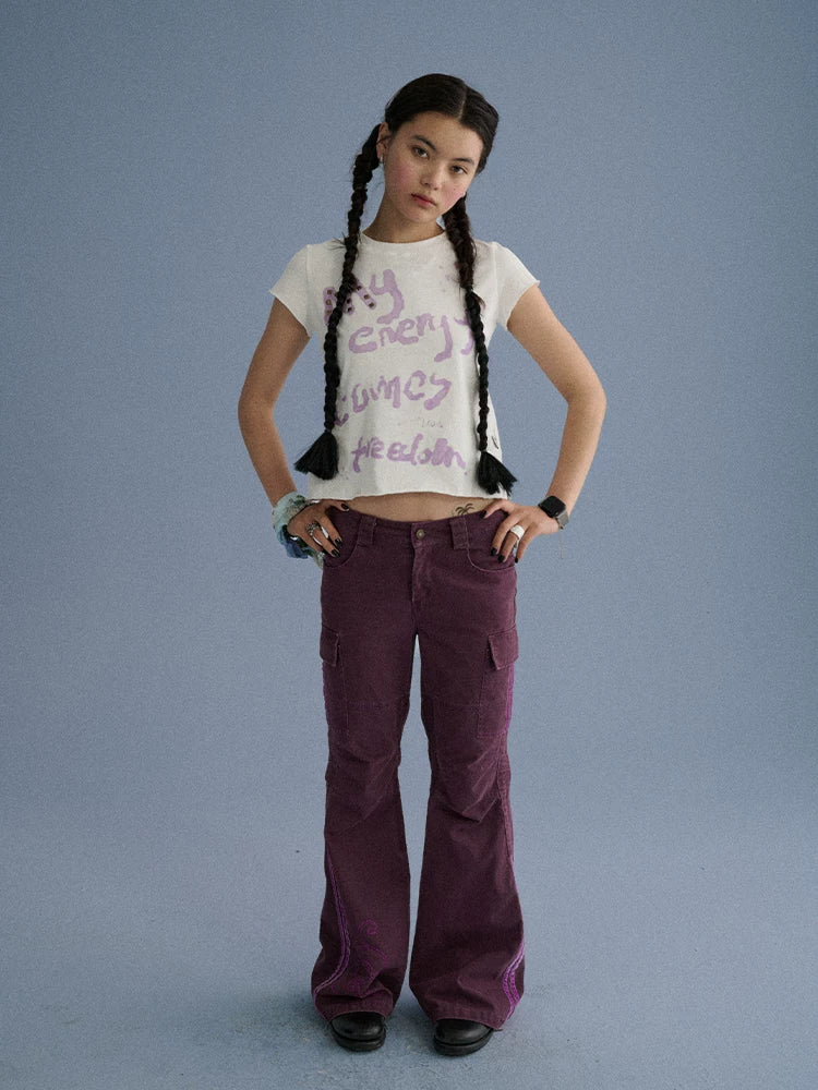 Achihara 100 Percent Cotton Casual Pocketed Natural Waist Girls Wide-Leg Pants-3