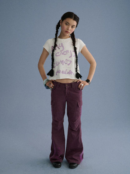 Achihara 100 Percent Cotton Casual Pocketed Natural Waist Girls Wide-Leg Pants-3