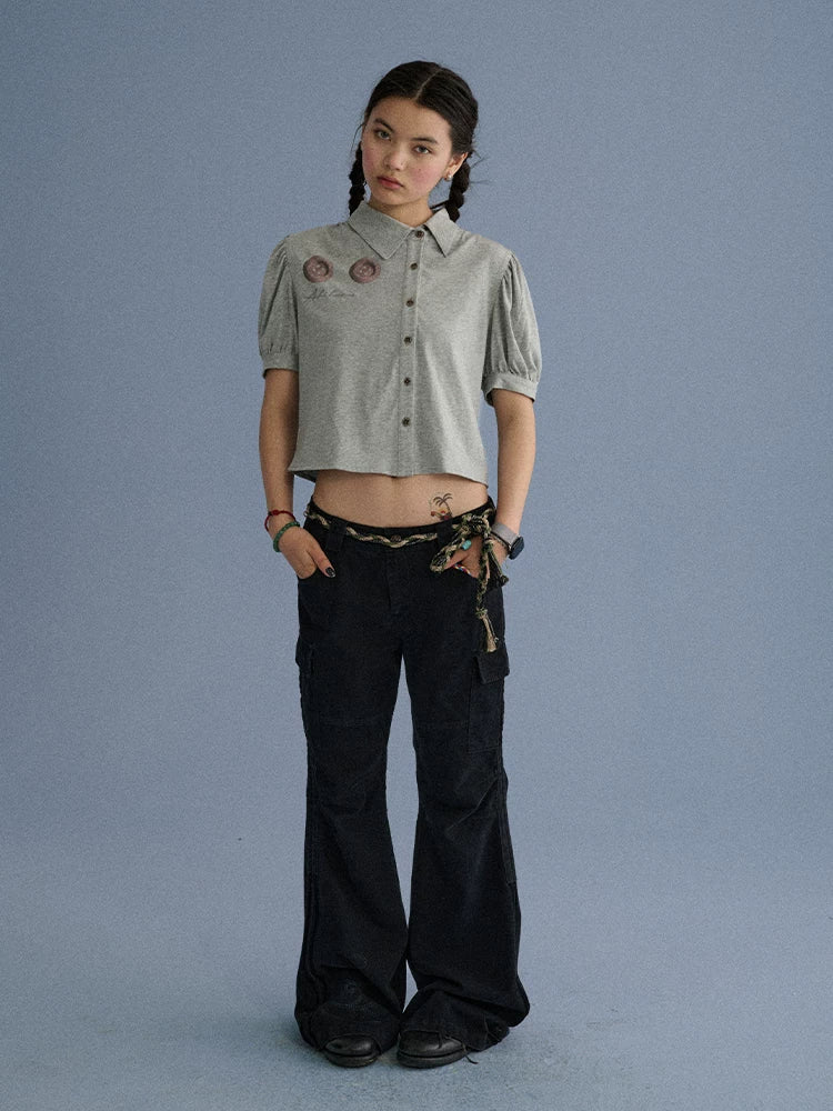 Achihara 100 Percent Cotton Casual Pocketed Natural Waist Girls Wide-Leg Pants-5