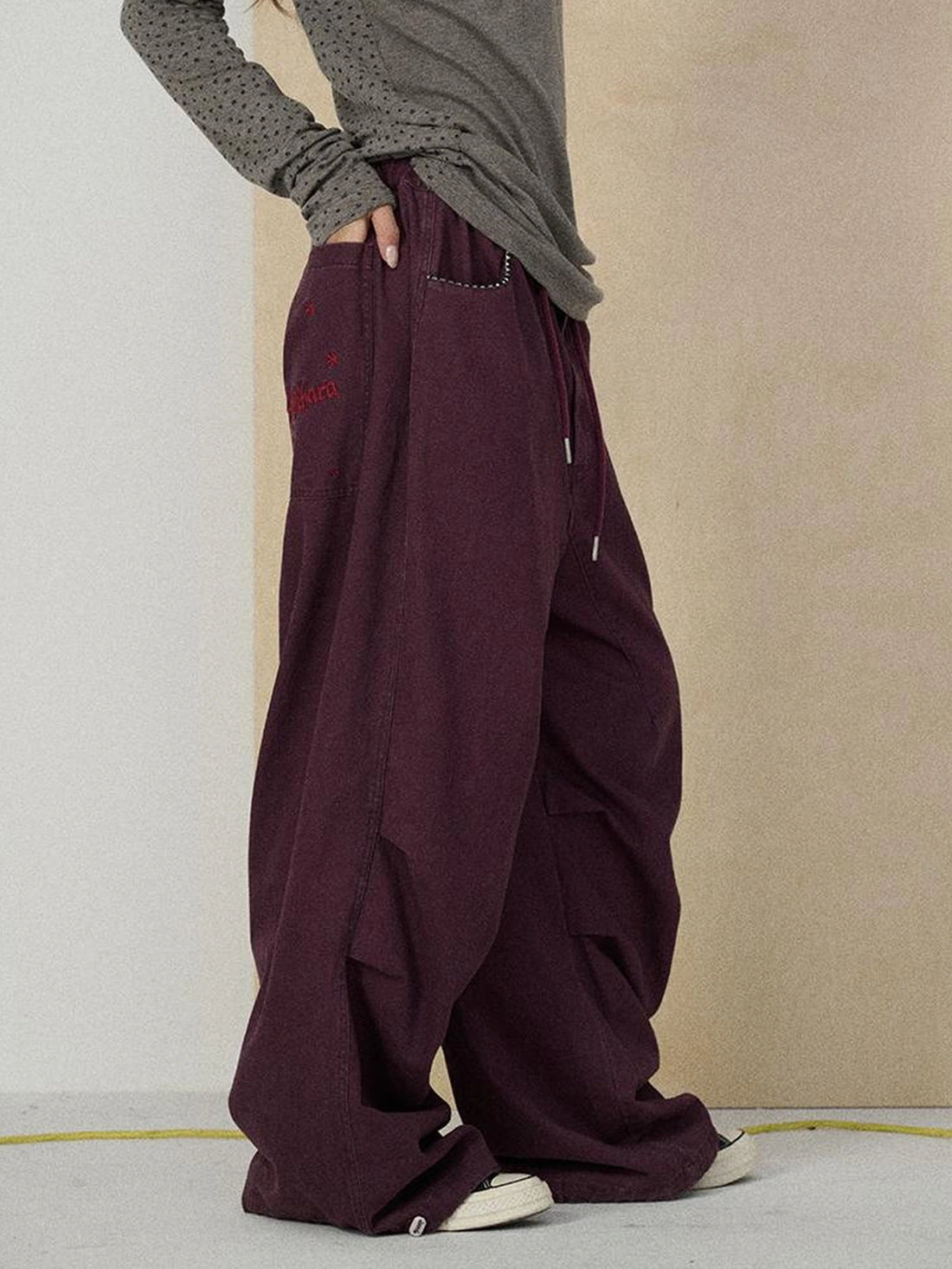 Achihara 100 Percent Cotton Pleated Mid Rise Letter Print Office Commuter Women Pants