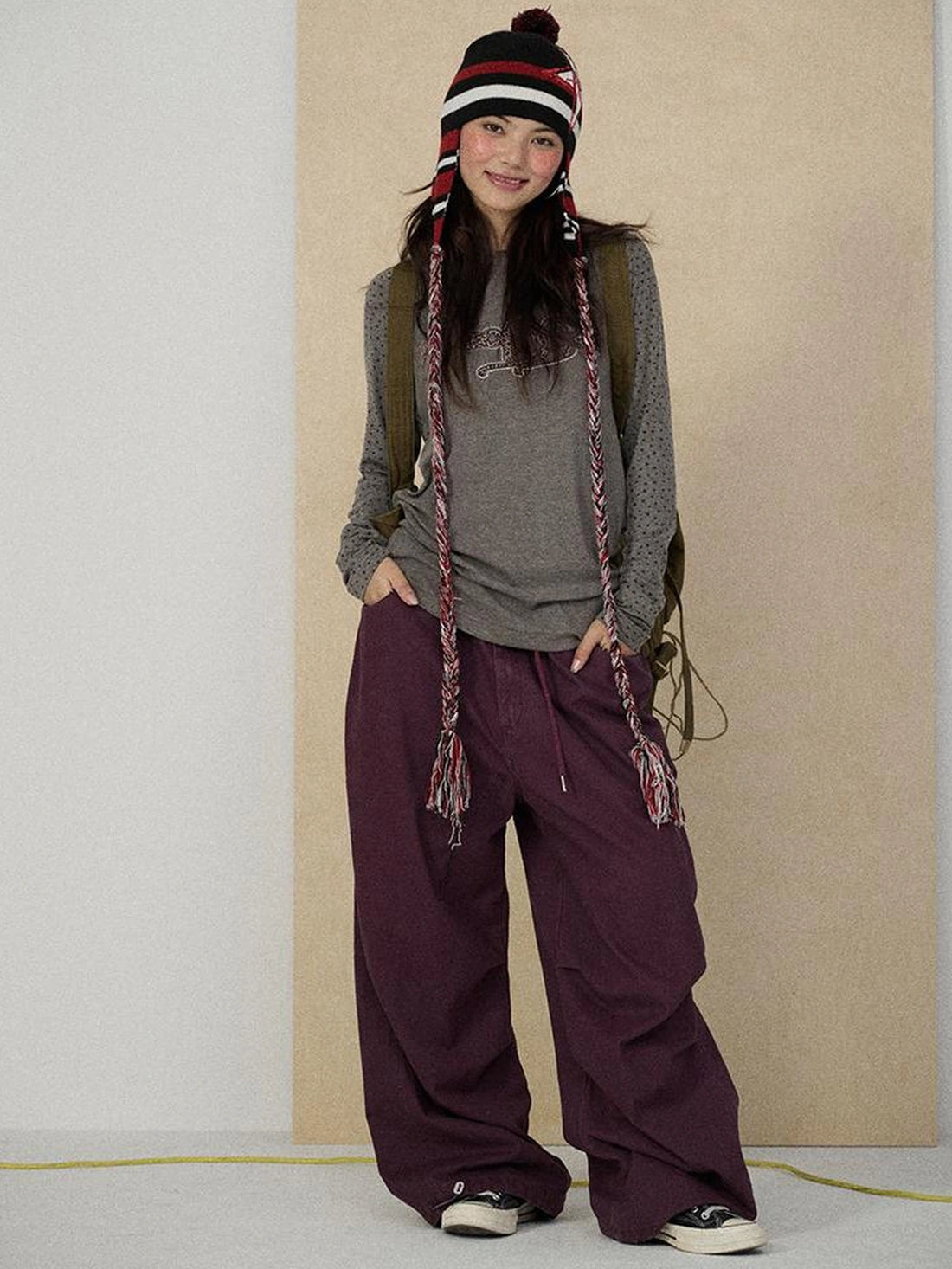 Achihara 100 Percent Cotton Pleated Mid Rise Letter Print Office Commuter Women Pants