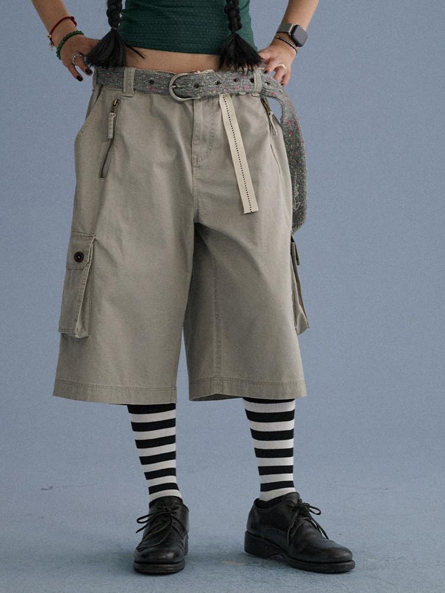 Achihara 100 Percent Cotton Pocket Commuter Natural Waist Girls Navy Grey Wide-Leg Pants