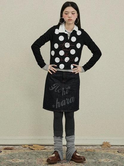 Achihara 100 Percent Cotton Polka Dot Long Sleeve Polo Collar Women Straight Fit T-Shirt