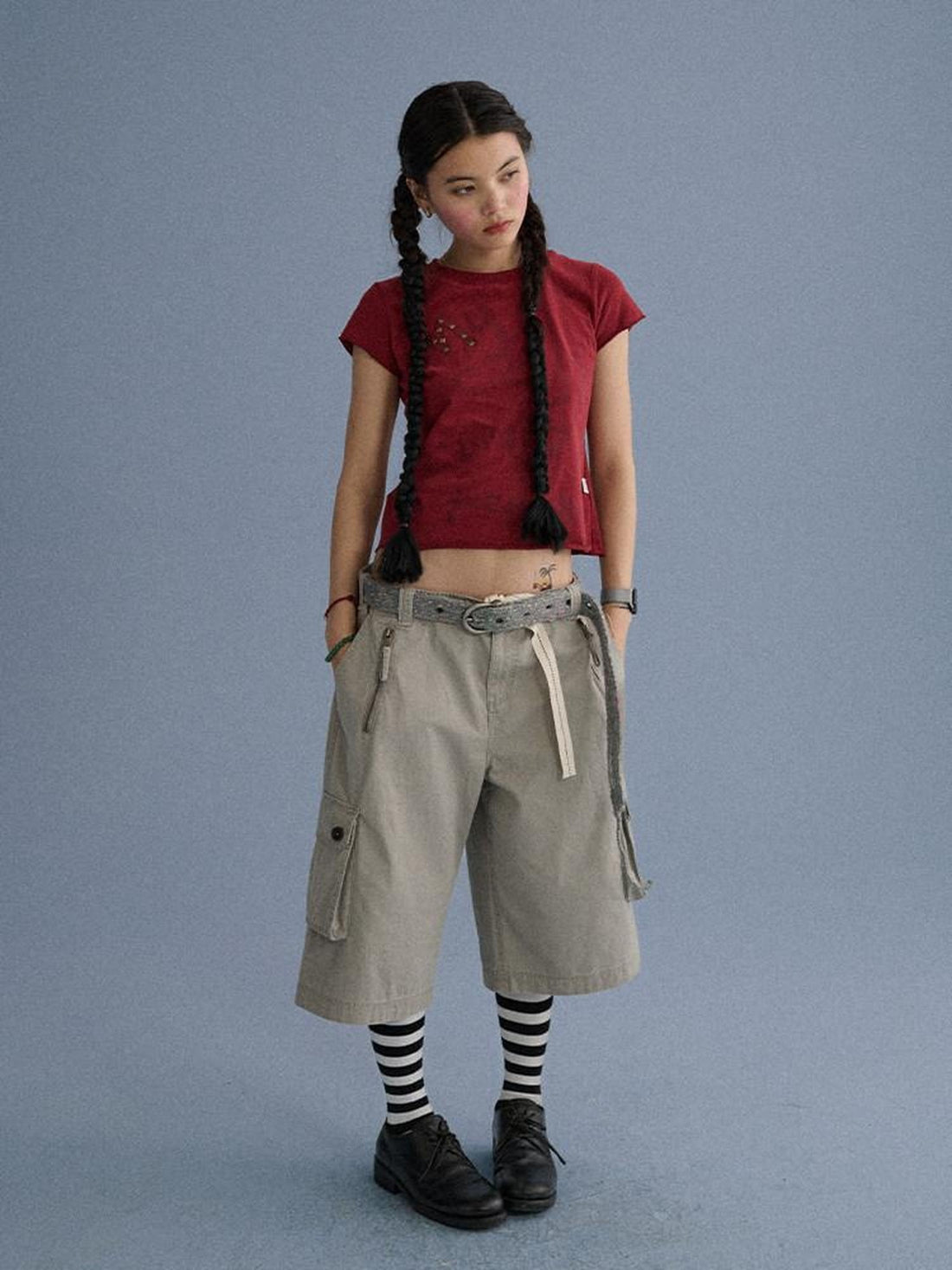 Achihara 100 Percent Cotton Slim Short Sleeve Roundneck Office Letter Print Tee Crop Tops